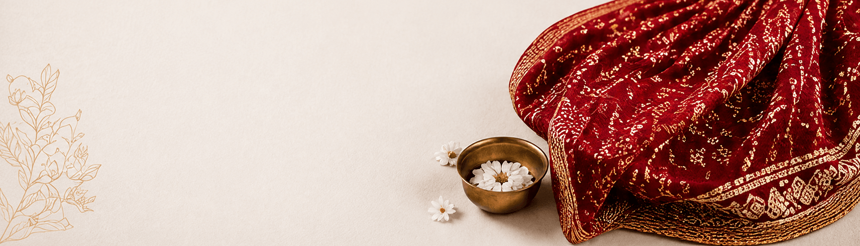 Red Bandhej fabric with flowers
