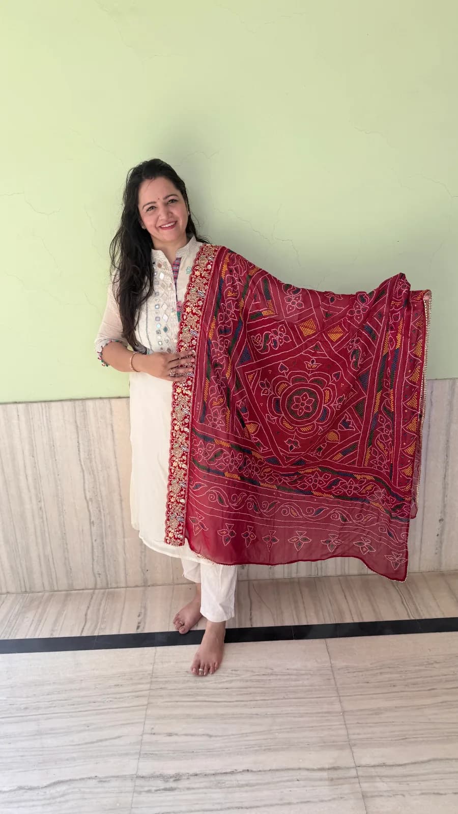 Georgette Dupata Swastik Design Border
