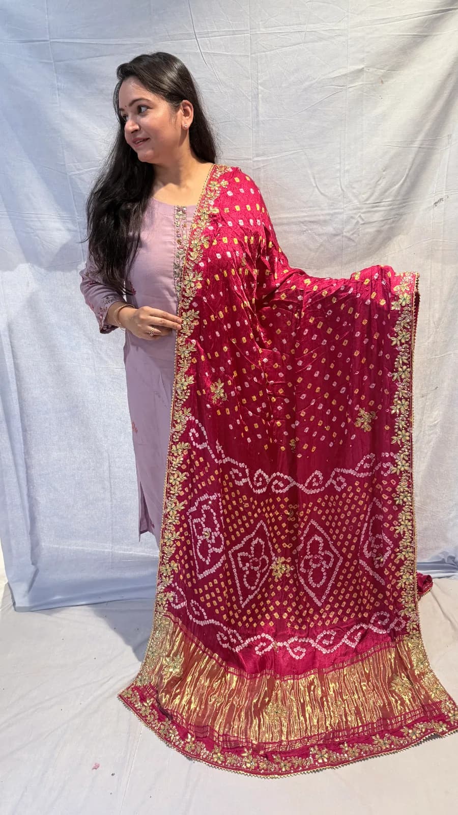 Modal Silk Boond Wali Saree with Dabka Outline Rani