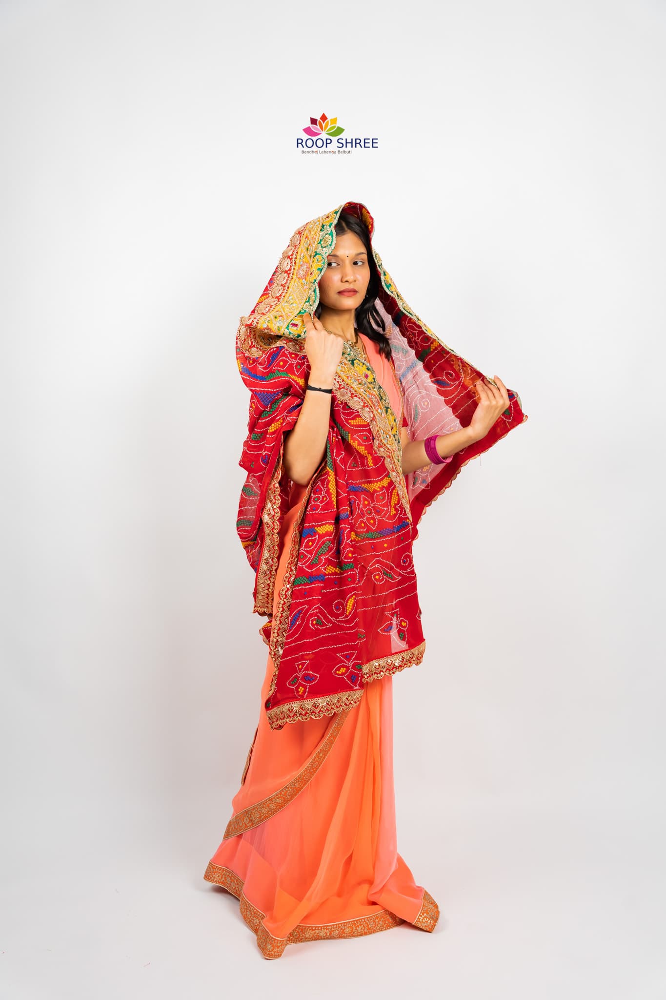 Georgette Chunri Print Dupatta With Yellow Lace