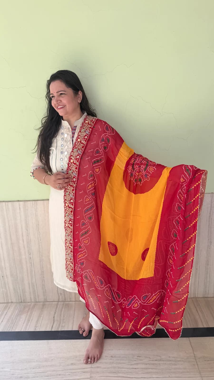 Georgette Dupata Swastik Design Border-Pomcha