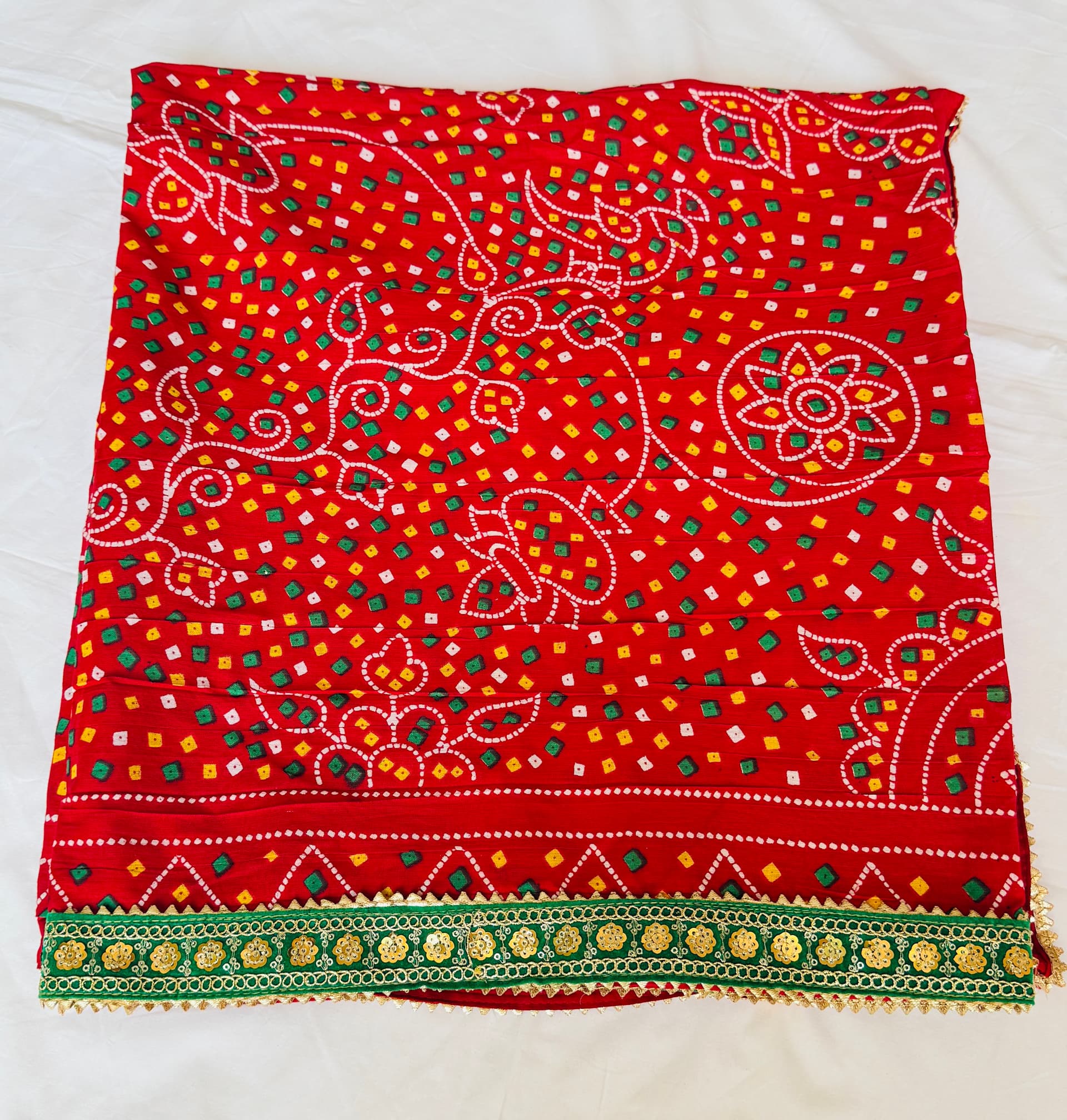 Cotton Dupatta with Green Lace