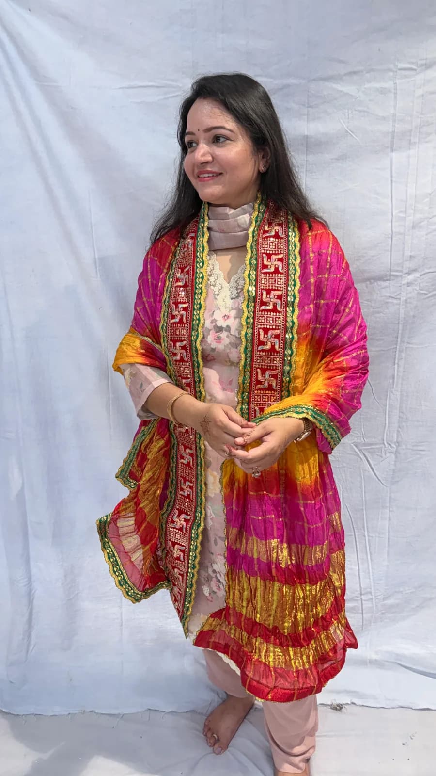 Tapeta Ghatchola Dupatta with Swastik Lace