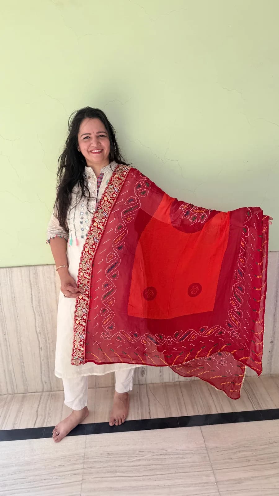 Georgette Dupata Swastik Design Border-Peela
