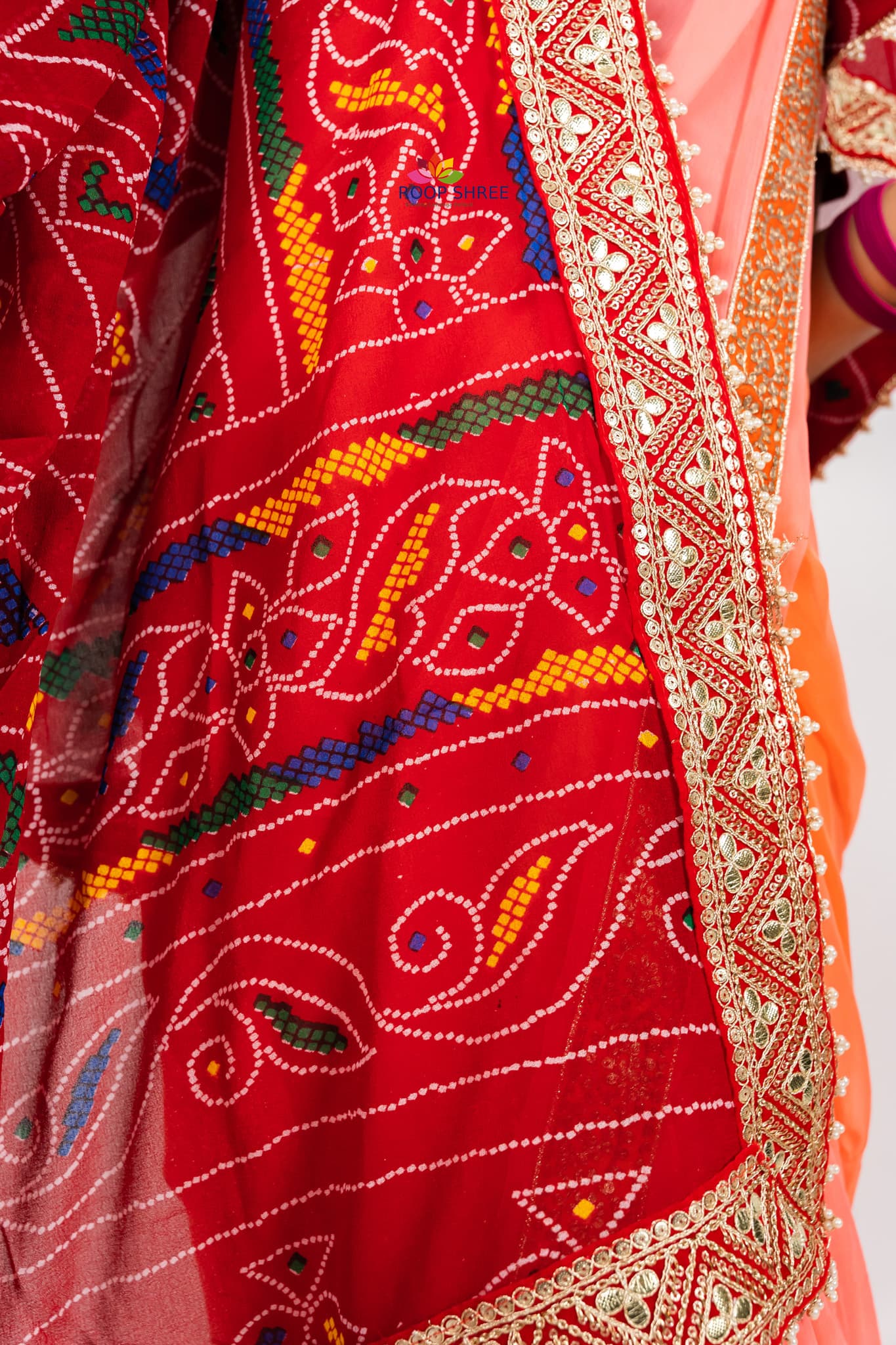 Georgette Chunri Print Dupatta with Gotapatti Lace