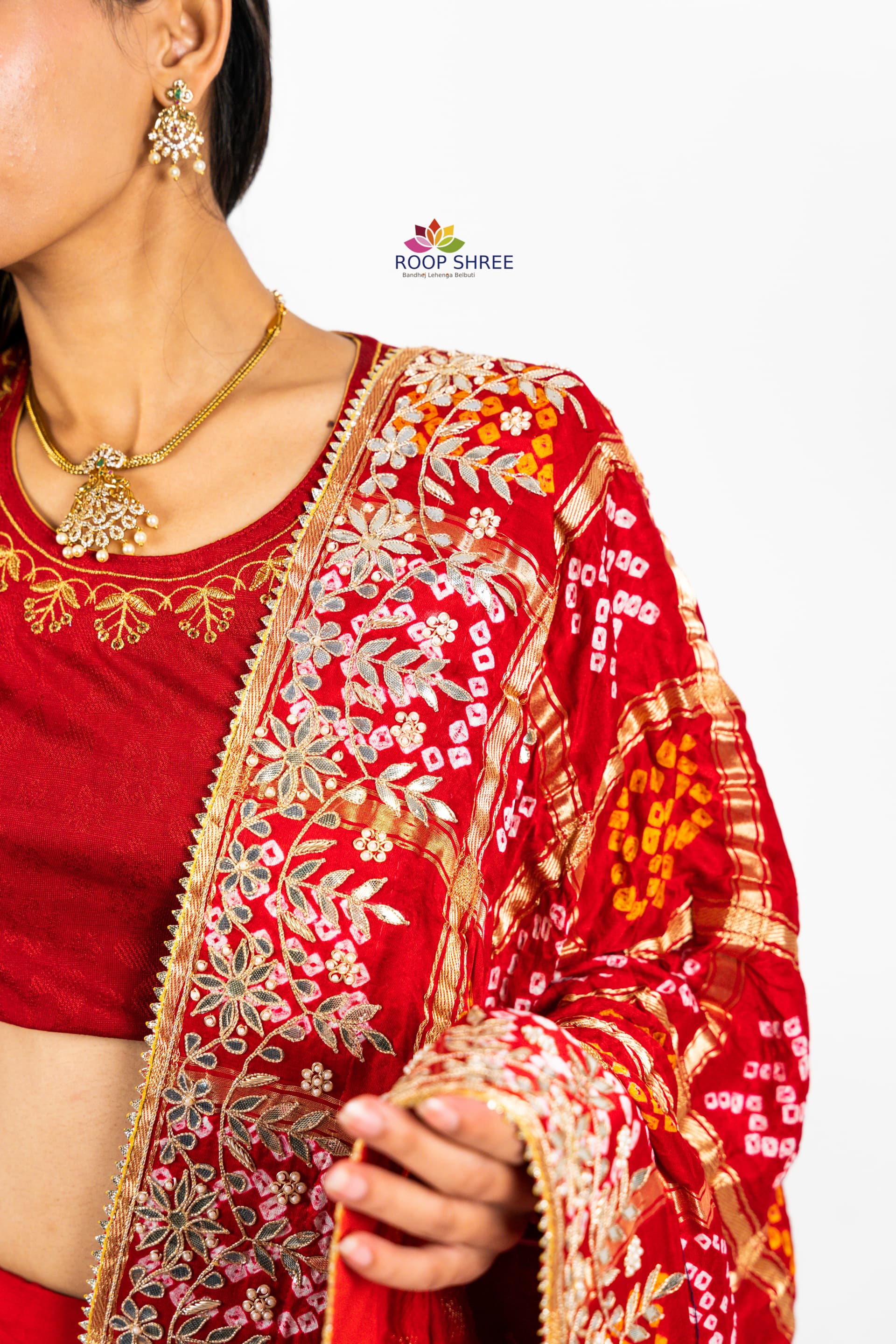 Vibrant Bandhani Gajji Silk Dupatta – Enhanced with Gotapatti & Zardozi Work