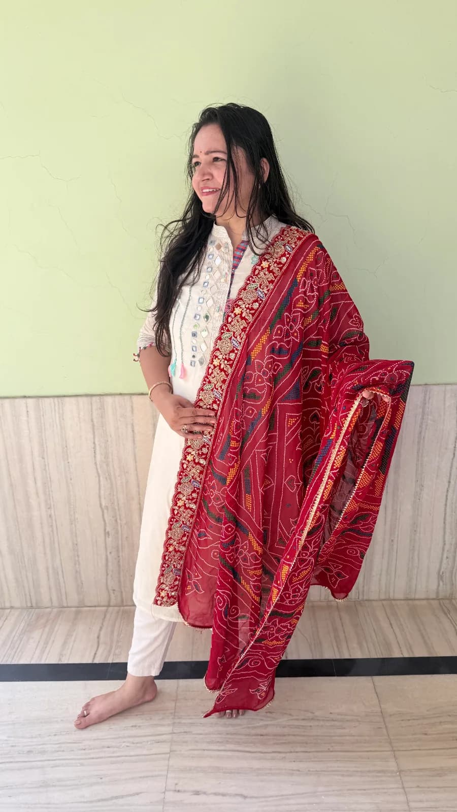 Georgette Dupata Swastik Design Border