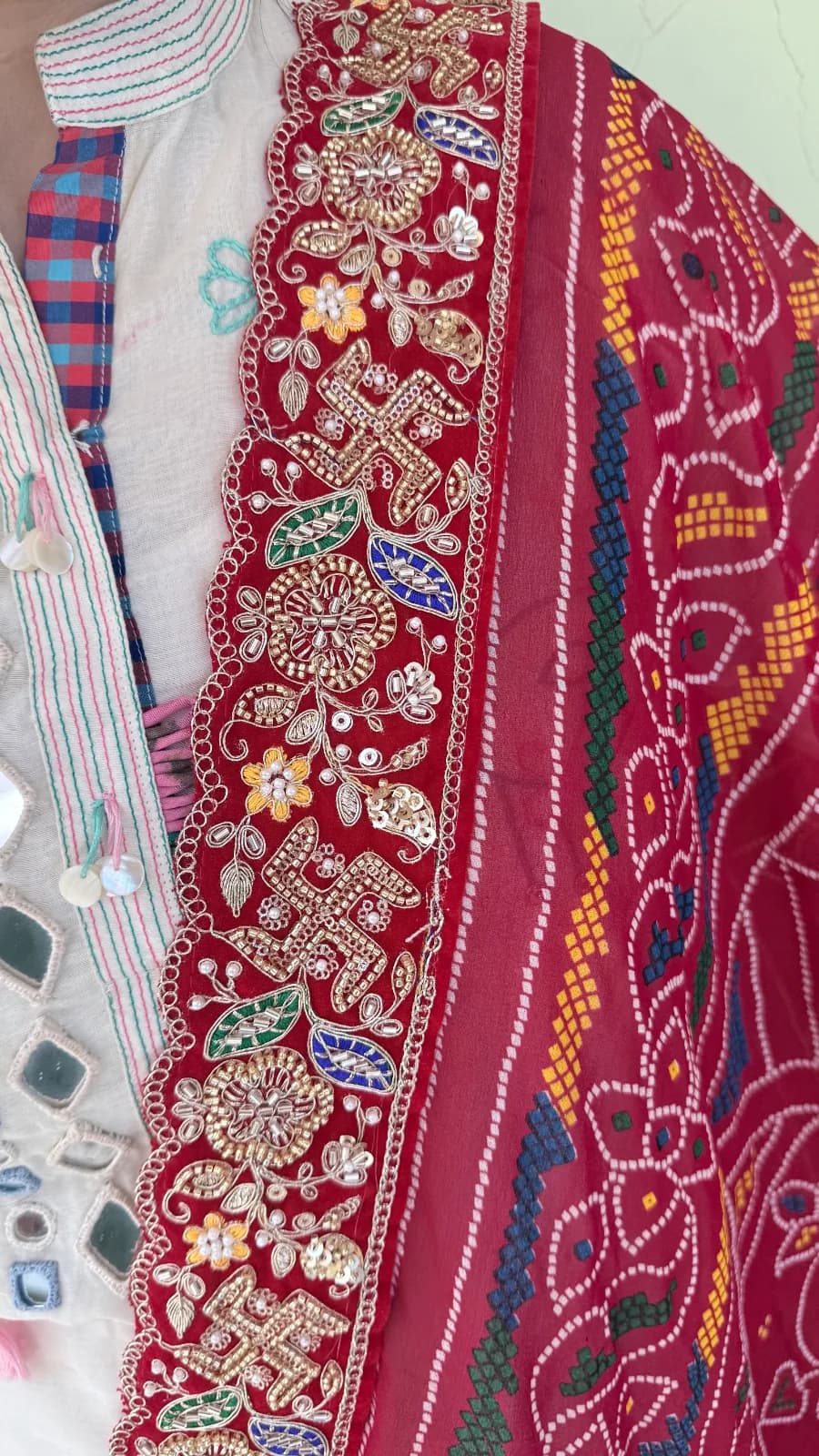 Georgette Dupata Swastik Design Border