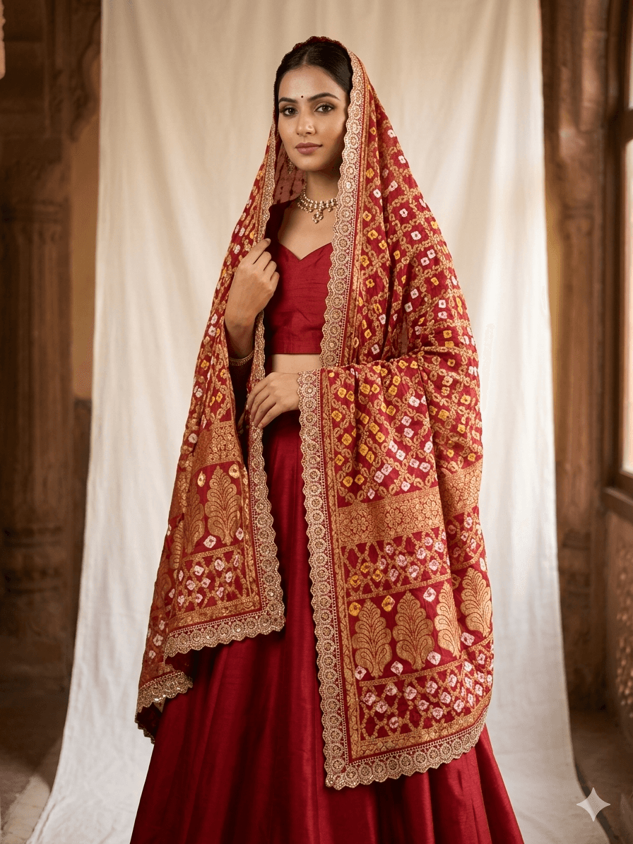 Banarasi Ghatchola Dupata with Lace