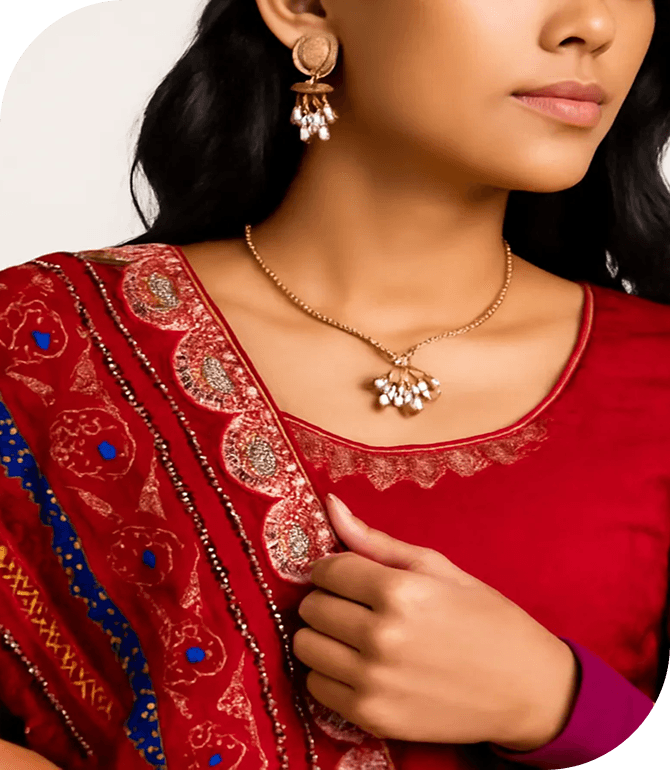 Roopshree red Bandhej styling detail