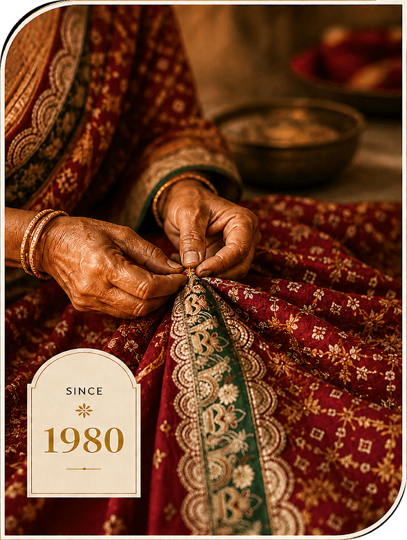 Artisan tying Bandhej fabric by hand