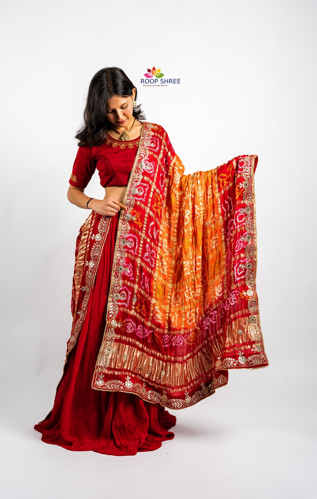 Traditional Gharchola Gajji Silk Dupatta – Handcrafted Gota Patti