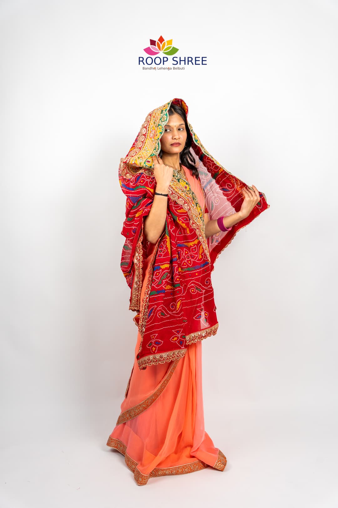 Georgette Chunri Print Dupata With Yellow Lace