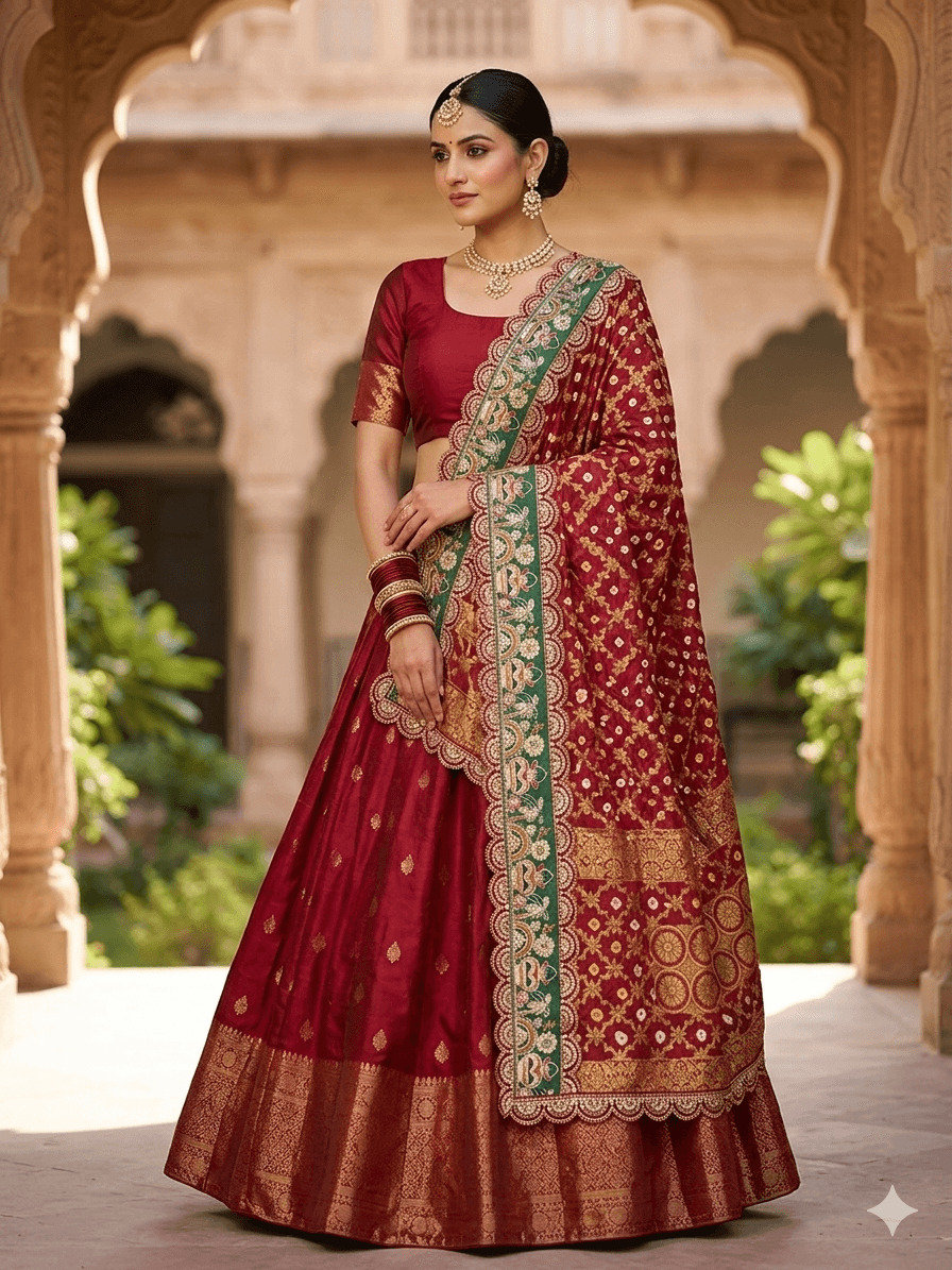 Banarasi dupata with Sada Kalash Lace