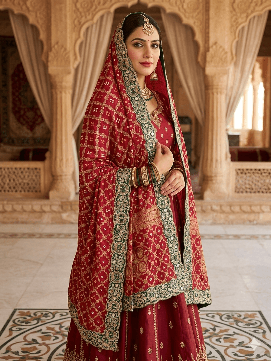 Banarsi Dupata With Peacock Cutwork Border