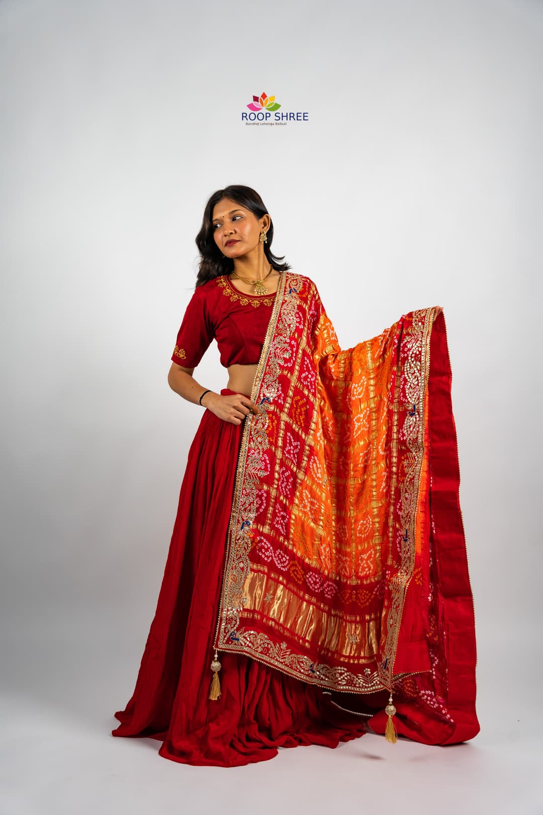 Authentic Rajasthani Gajji Silk Dupatta with Gota Patti in peacock design