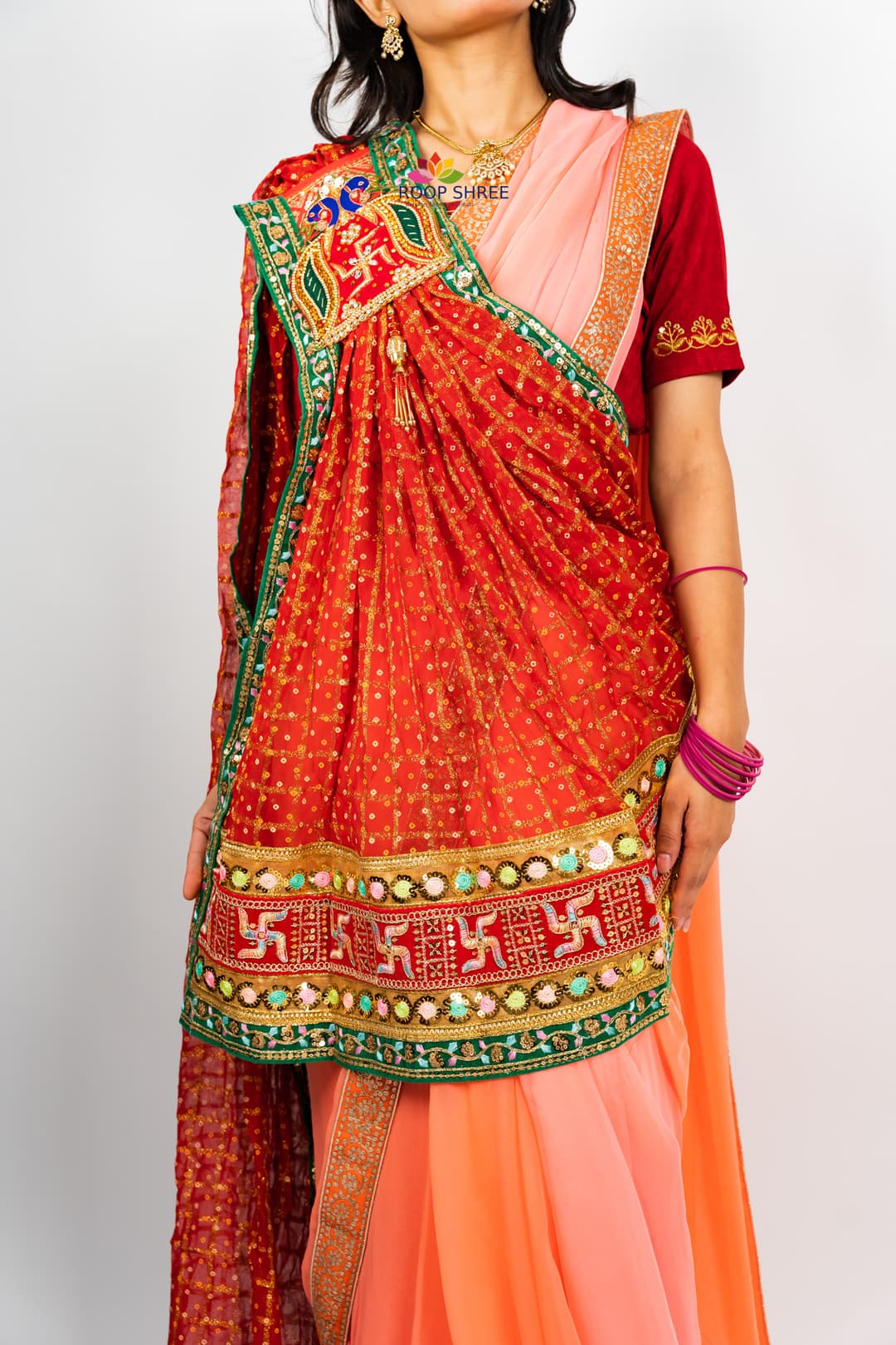 Zari Weaving Fabric with Swastik Buta