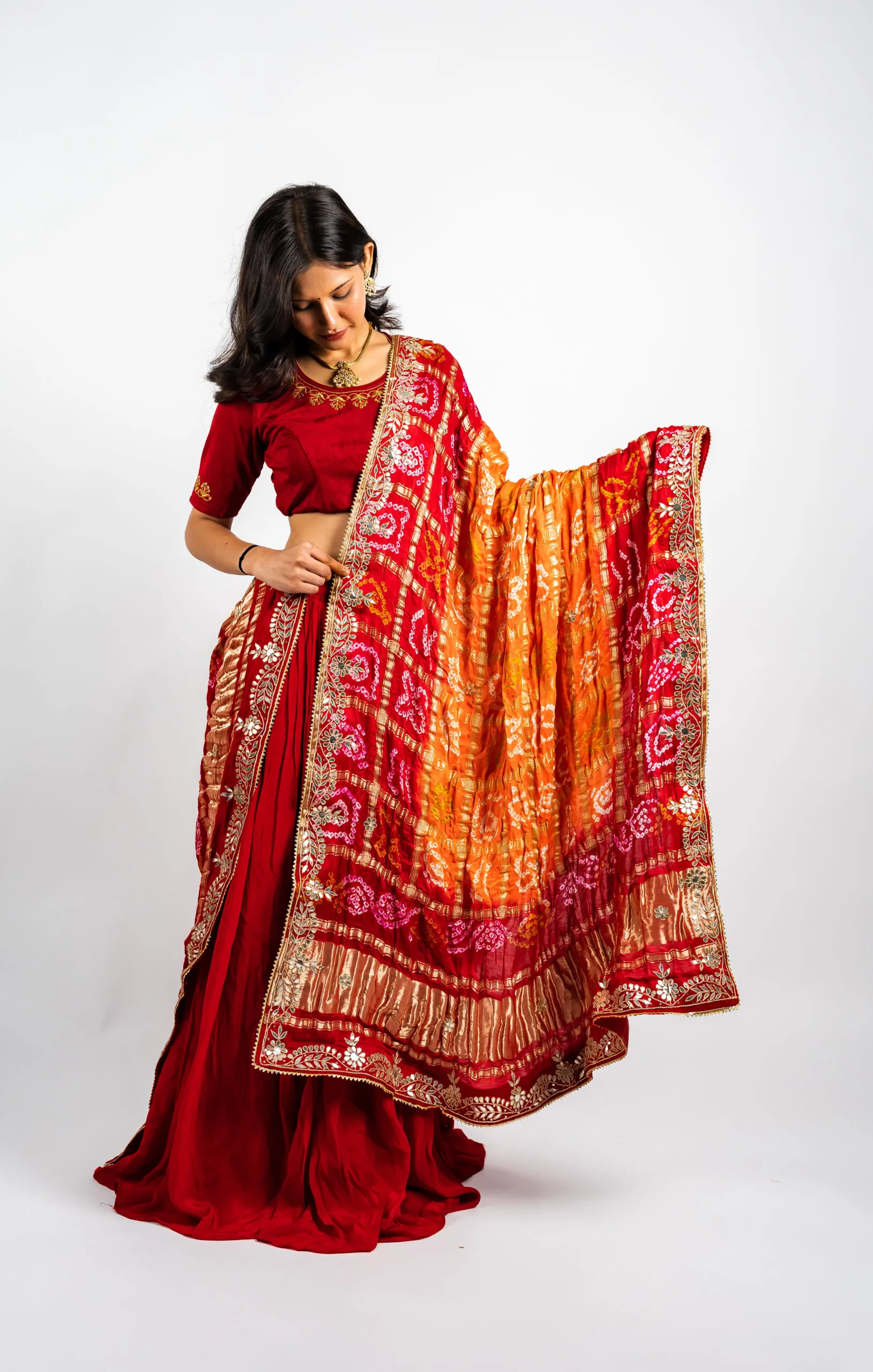 Traditional Gharchola Gajji Silk Dupatta-Handcrafted Gotta Patti