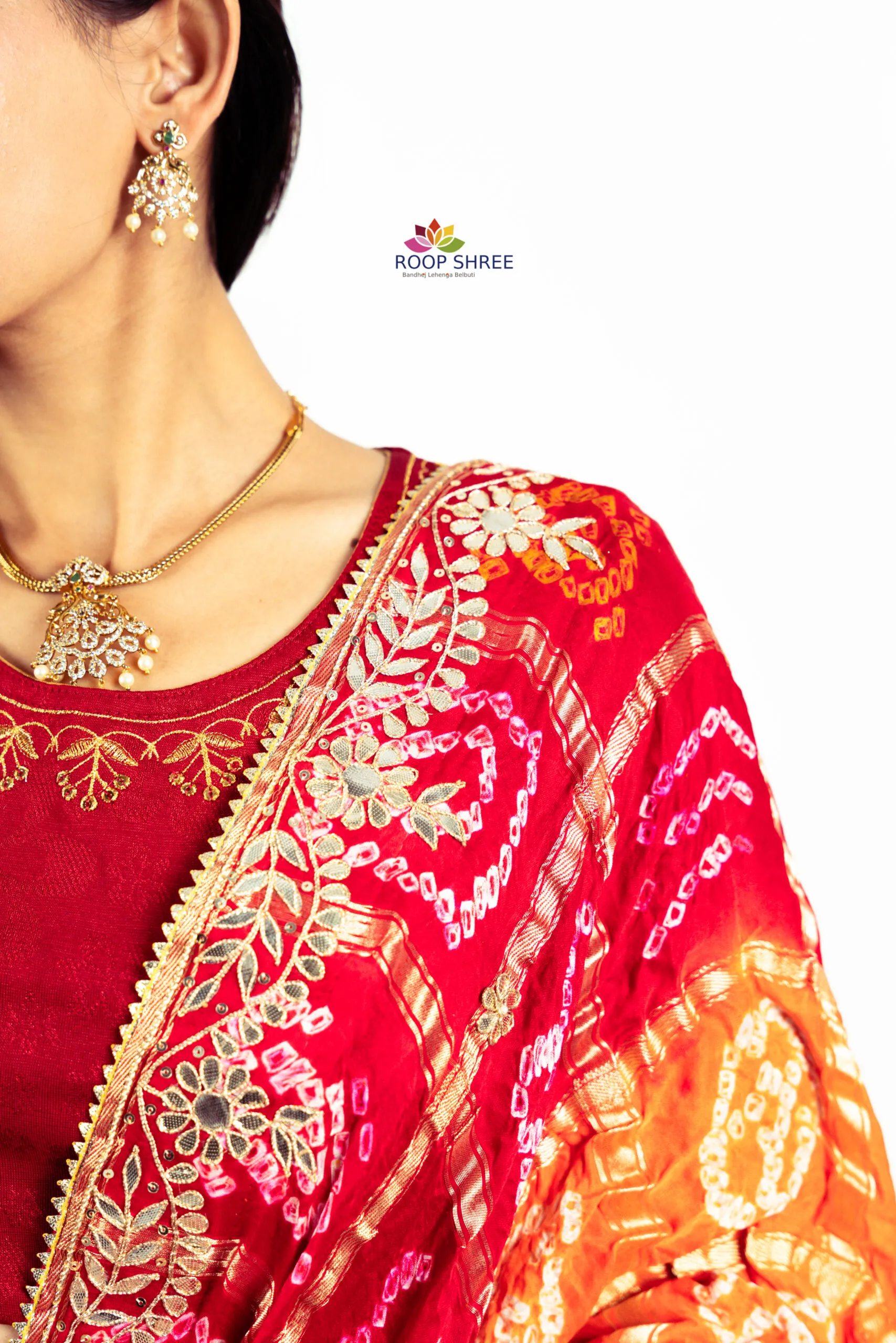 Traditional Gharchola Gajji Silk Dupatta-Handcrafted Gotta Patti - Image 3