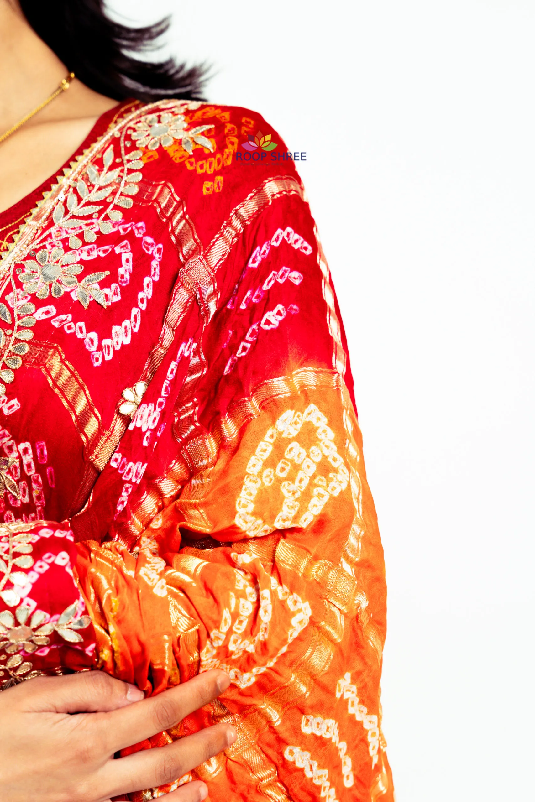 Traditional Gharchola Gajji Silk Dupatta-Handcrafted Gotta Patti - Image 4