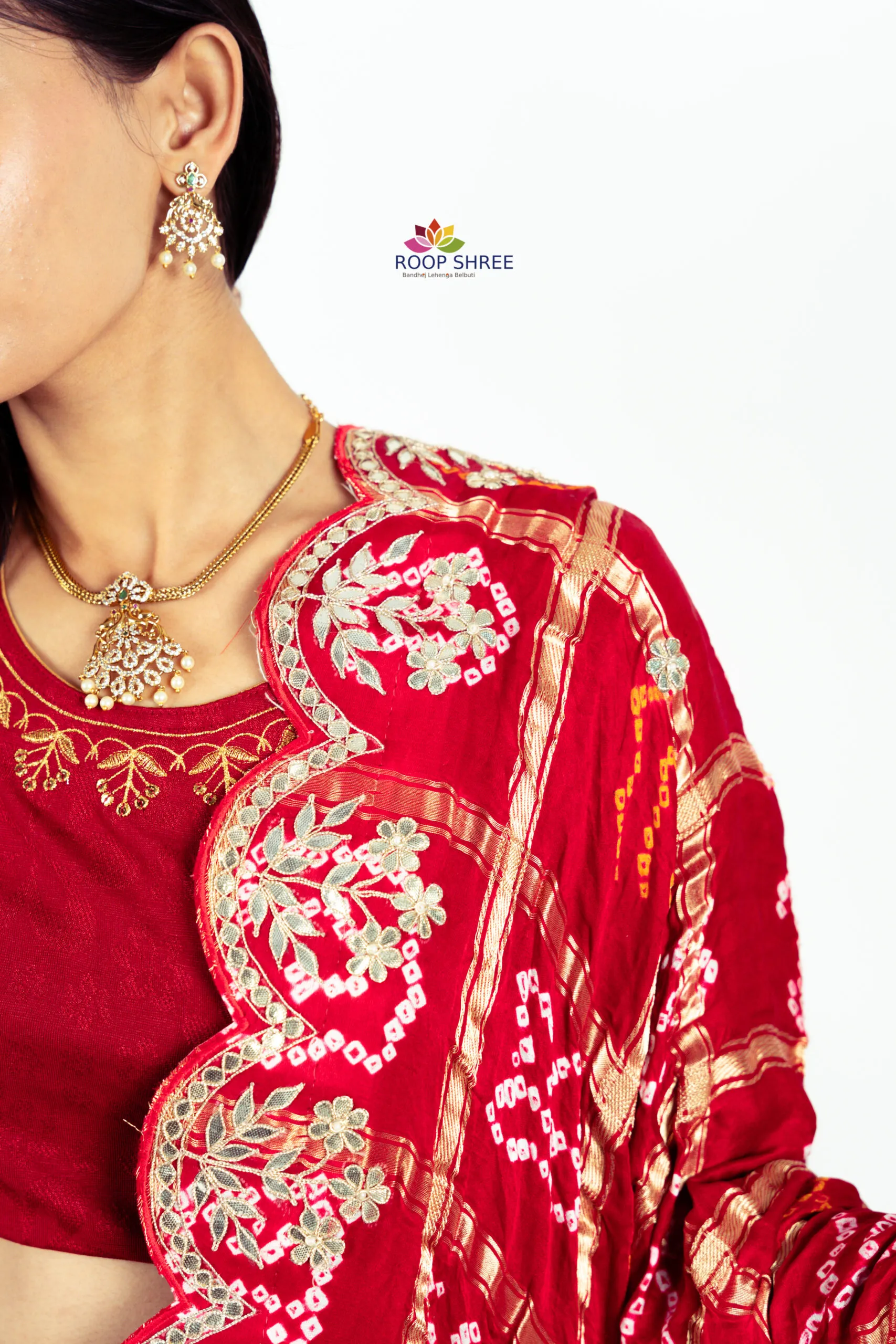 Luxury Handcrafted Gajji Silk Dupatta with Rich  Gota Patti Embroidery - Image 2