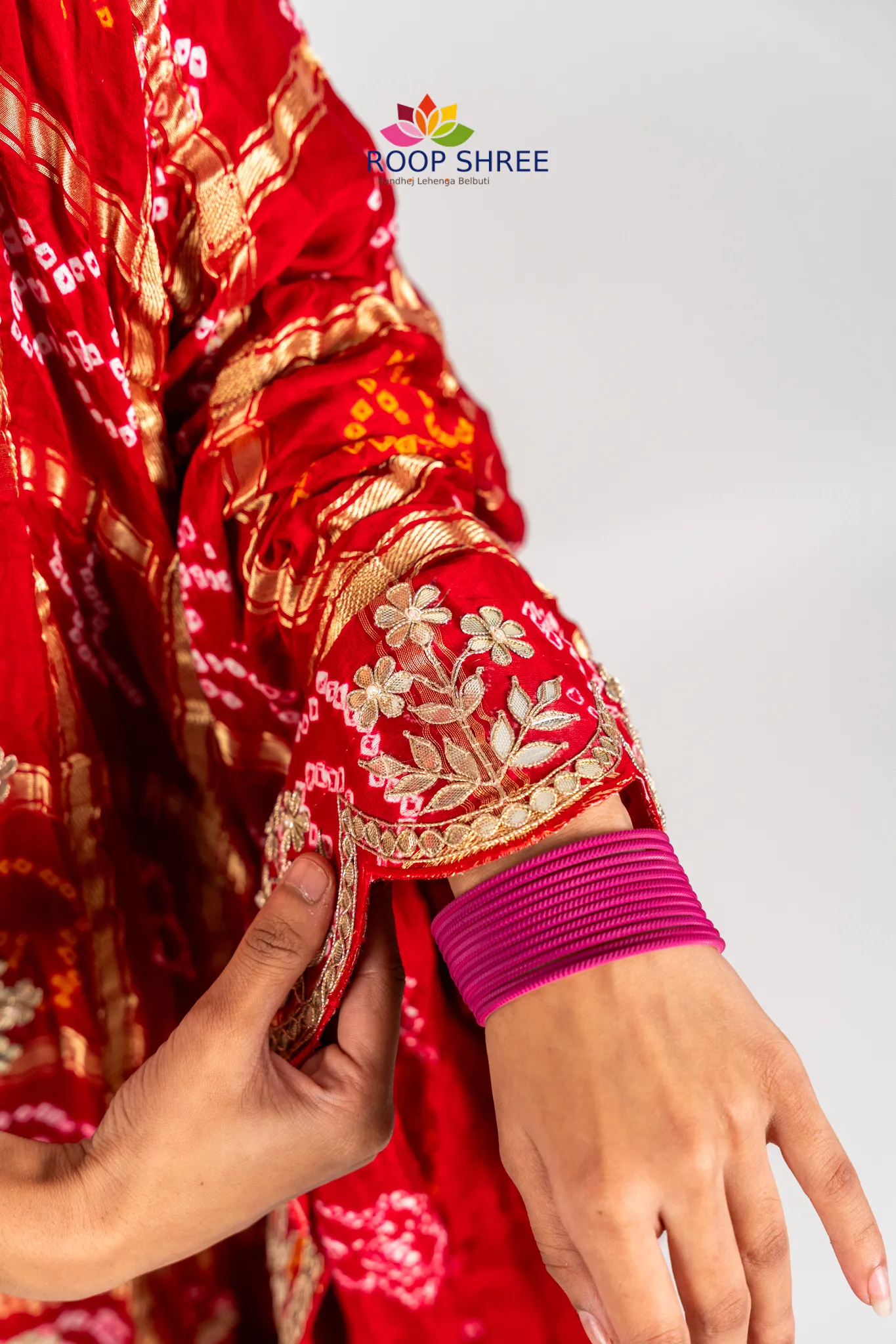 Luxury Handcrafted Gajji Silk Dupatta with Rich  Gota Patti Embroidery - Image 4