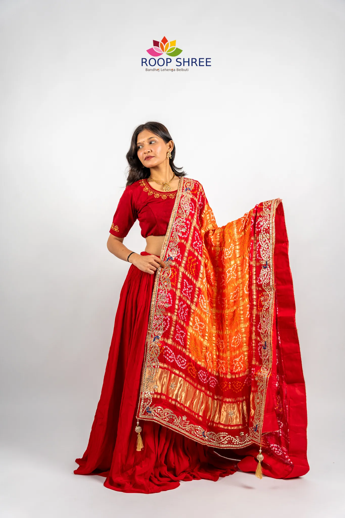 Authentic Rajasthani Gajji Silk Dupatta with Superlight Gota Patti in peacock design - Image 4