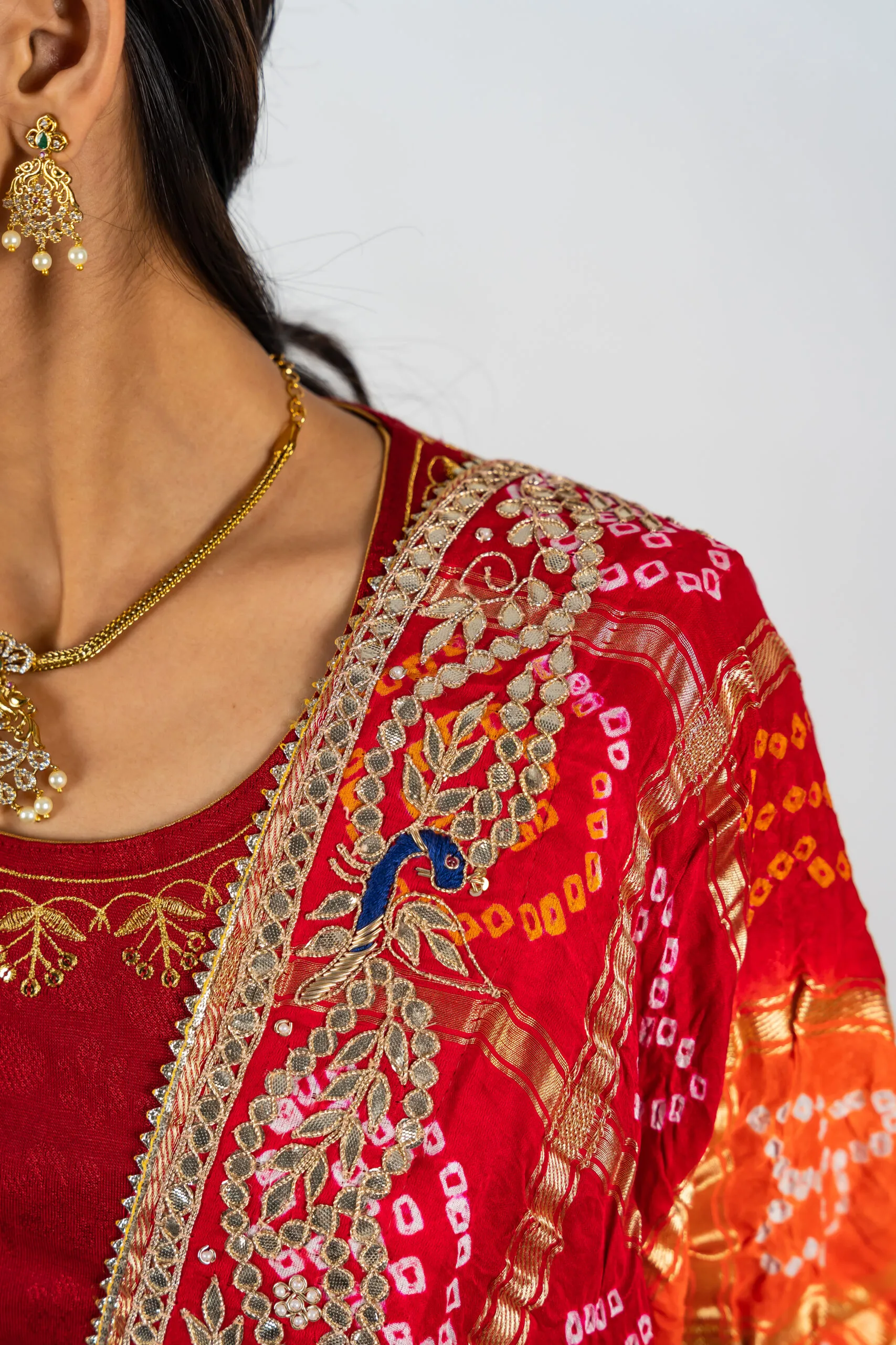 Authentic Rajasthani Gajji Silk Dupatta with Superlight Gota Patti in peacock design - Image 2