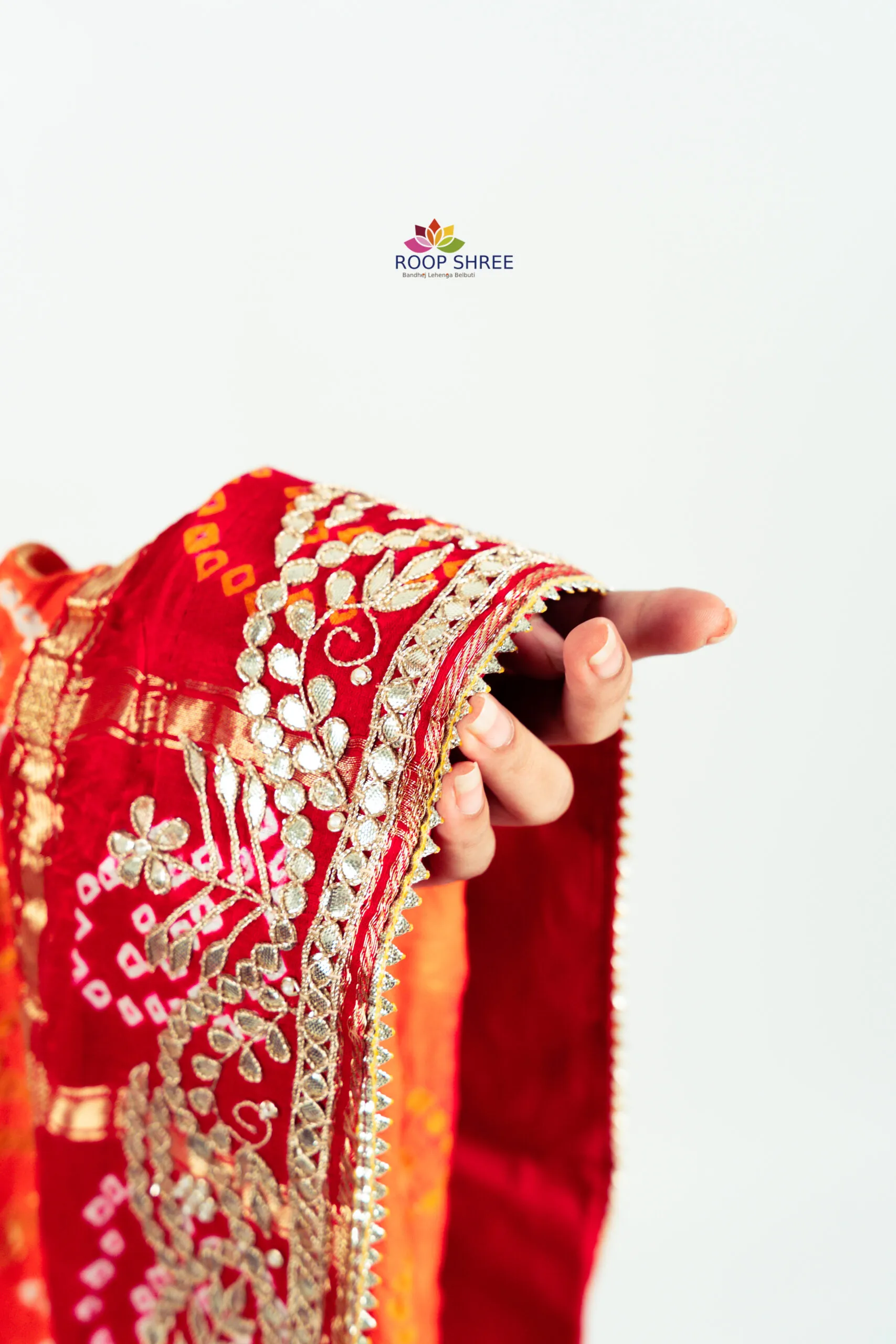 Authentic Rajasthani Gajji Silk Dupatta with Superlight Gota Patti in peacock design - Image 5