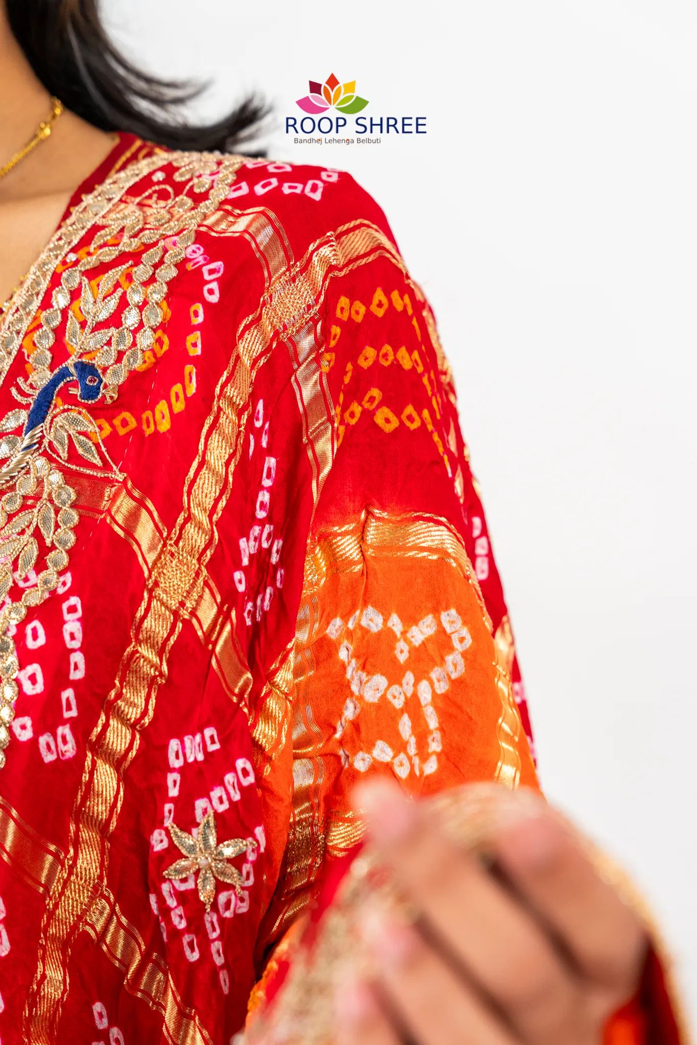 Authentic Rajasthani Gajji Silk Dupatta with Superlight Gota Patti in peacock design - Image 6