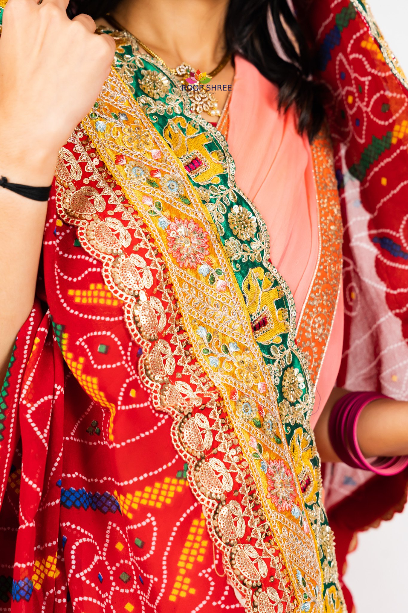 Georgette Chunri Print Dupata With Yellow Lace - Image 3