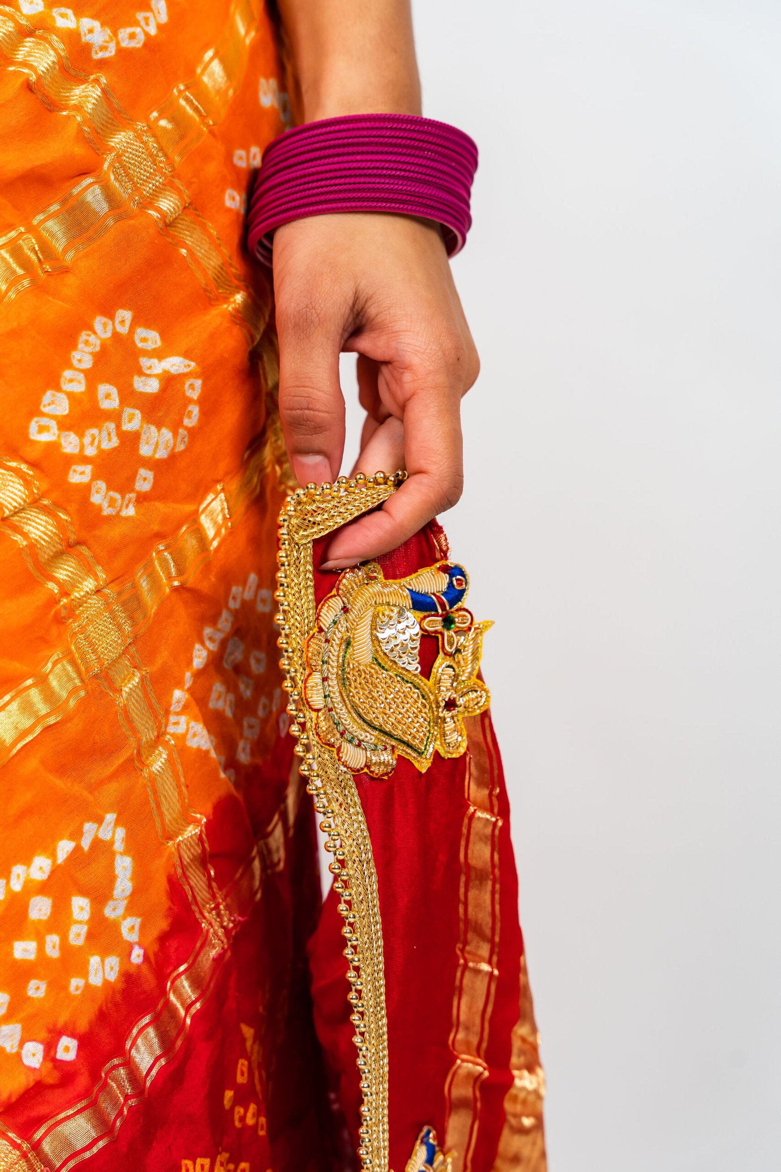 Gajji Silk Peacock Design Peela - Image 2