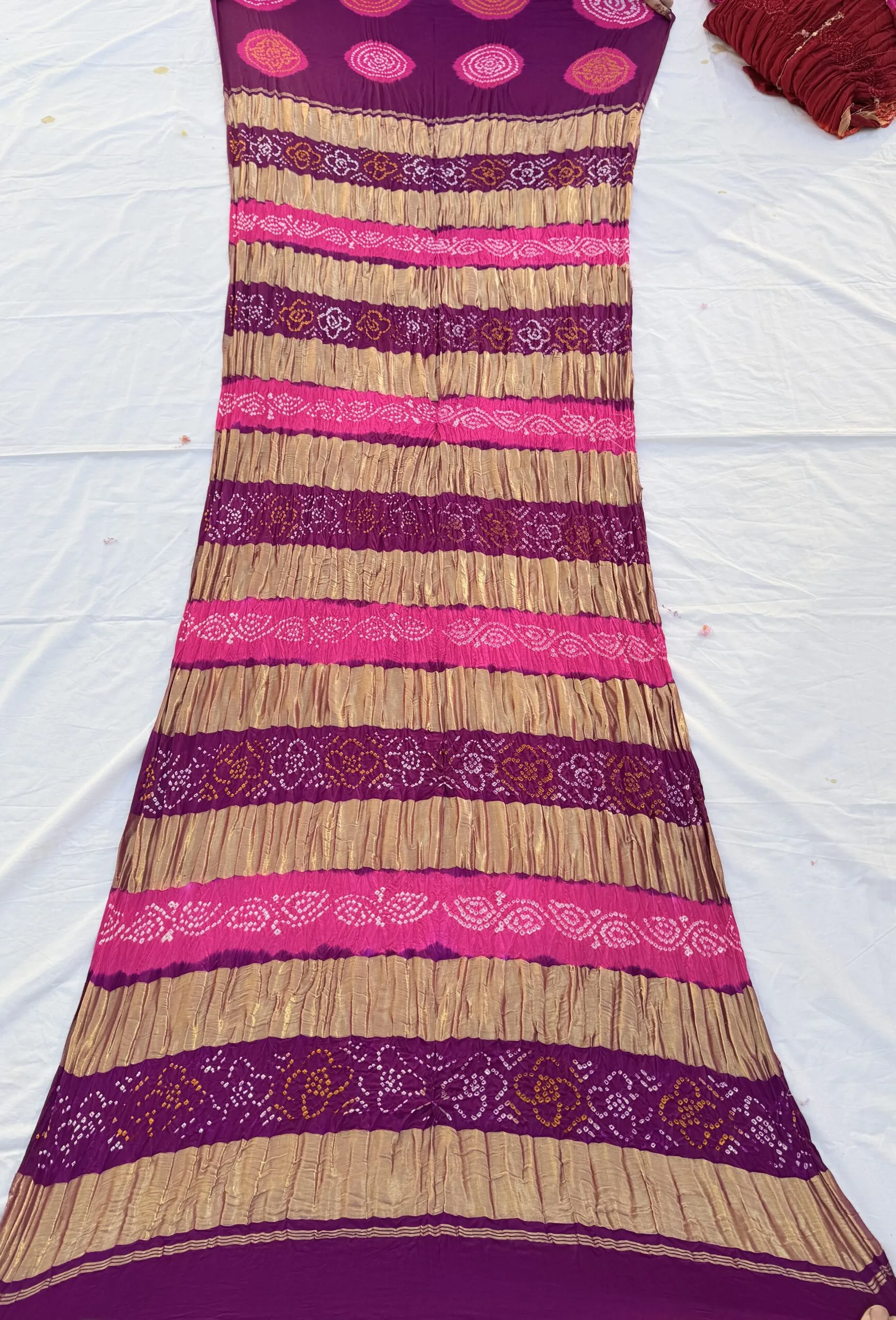 Pure Gajji Silk Saree with multi Lagdi Patta and Laddu bandhej (Rani Purple)