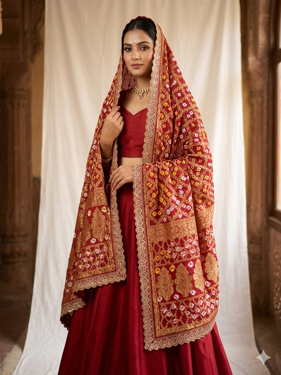 Banarasi Dupatta with cutwork border